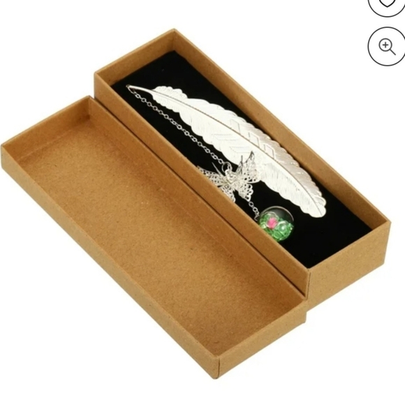 Metal feather bookmark with a butterfly pendant, New In Box - Picture 1 of 4